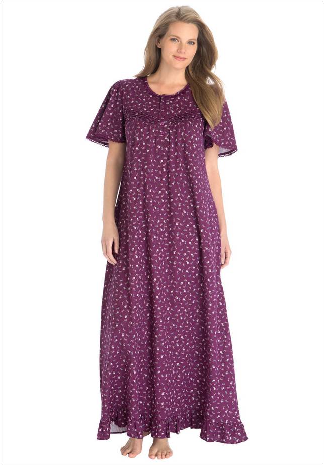 Plus Size Cotton Knit Nightgown Long Sleeve